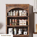 Estantería alta arqueada, librería estilo rústico de 5 niveles, veta de madera, 40"An x 68.7"Al