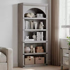 Estantería alta arqueada, librería estilo rústico de 5 niveles, veta de madera, 40"An x 68.7"Al
