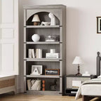 Estantería alta arqueada, librería estilo rústico de 5 niveles, veta de madera, 40"An x 68.7"Al