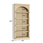 Estantería alta arqueada, librería estilo rústico de 5 niveles, veta de madera, 40"An x 68.7"Al