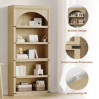 Estantería alta arqueada, librería estilo rústico de 5 niveles, veta de madera, 40"An x 68.7"Al