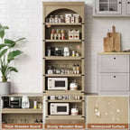 Estantería alta arqueada, librería estilo rústico de 5 niveles, veta de madera, 40"An x 68.7"Al