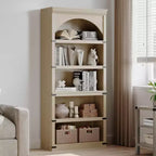 Estantería alta arqueada, librería estilo rústico de 5 niveles, veta de madera, 40"An x 68.7"Al