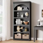 Estantería alta arqueada, librería estilo rústico de 5 niveles, veta de madera, 40"An x 68.7"Al