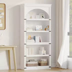 Estantería alta arqueada, librería estilo rústico de 5 niveles, veta de madera, 40"An x 68.7"Al