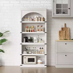 Estantería alta arqueada, librería estilo rústico de 5 niveles, veta de madera, 40"An x 68.7"Al
