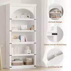 Estantería alta arqueada, librería estilo rústico de 5 niveles, veta de madera, 40"An x 68.7"Al