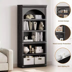 Estantería alta arqueada, librería estilo rústico de 5 niveles, veta de madera, 40"An x 68.7"Al
