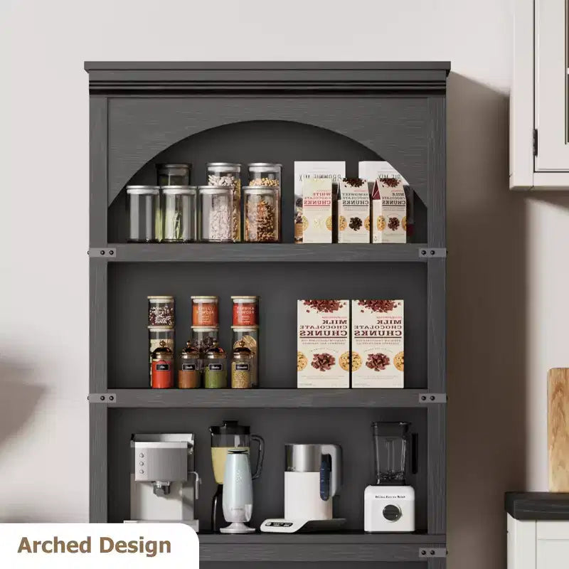 Estantería alta arqueada, librería estilo rústico de 5 niveles, veta de madera, 40"An x 68.7"Al