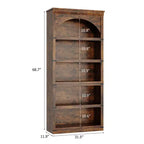 Estantería alta arqueada, librería estilo rústico de 5 niveles, veta de madera, 40"An x 68.7"Al