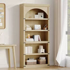 Estantería alta arqueada, librería estilo rústico de 5 niveles, veta de madera, 40"An x 68.7"Al