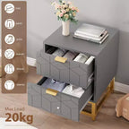 Cómoda de 2 cajones con patas y tiradores dorados, negra, diseño tallado moderno