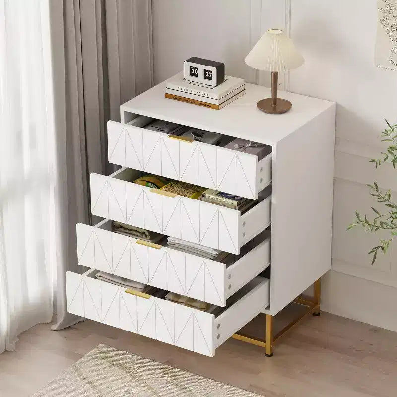 Cómoda de 4 cajones, madera de acacia, armario de almacenamiento multiusos para dormitorio o sala de estar, beige