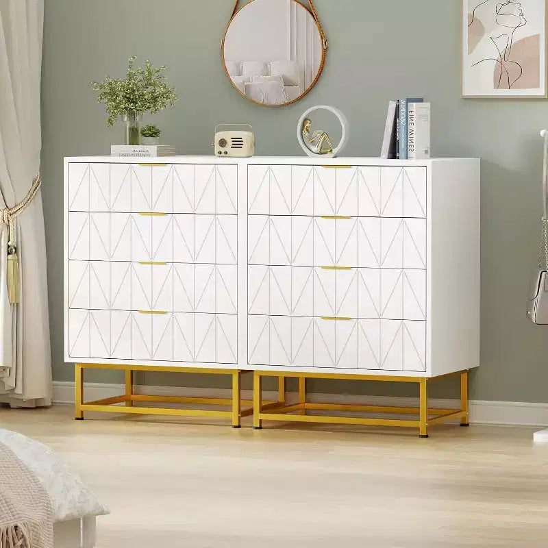 Cómoda de 4 cajones, madera de acacia, armario de almacenamiento multiusos para dormitorio o sala de estar, beige