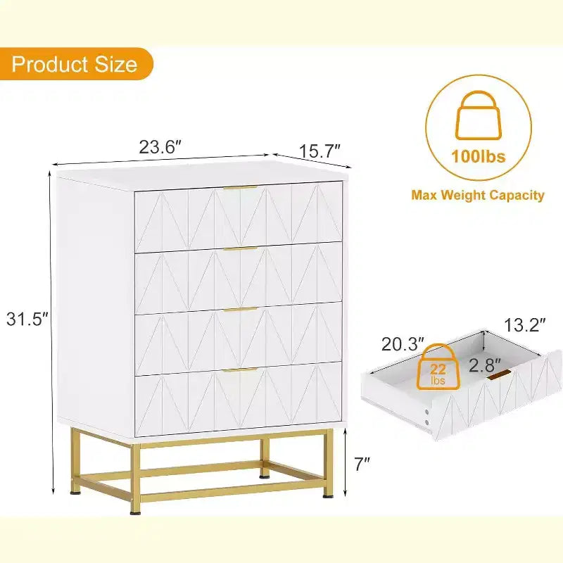 Cómoda de 4 cajones, madera de acacia, armario de almacenamiento multiusos para dormitorio o sala de estar, beige