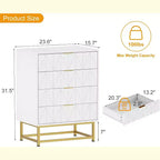 Cómoda de 4 cajones, madera de acacia, armario de almacenamiento multiusos para dormitorio o sala de estar, beige