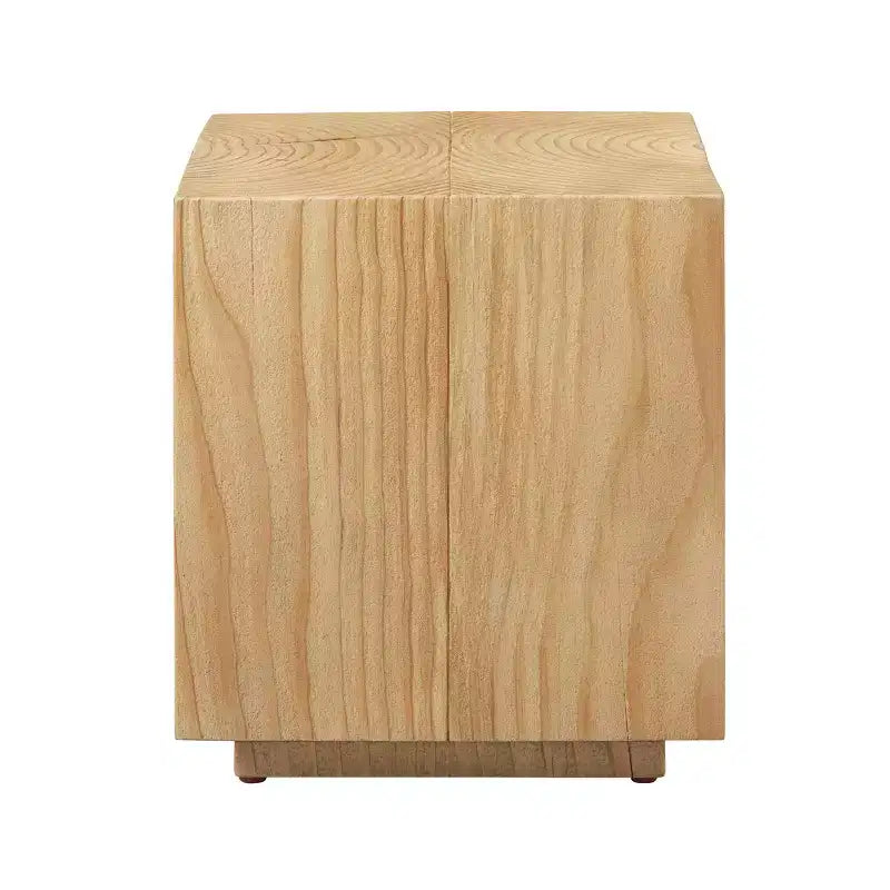 Mesa auxiliar de madera de pino macizo estriado, textura natural de tronco de árbol, negra, capacidad de 90 kg