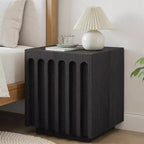 Mesa auxiliar de madera de pino macizo estriado, textura natural de tronco de árbol, negra, capacidad de 90 kg