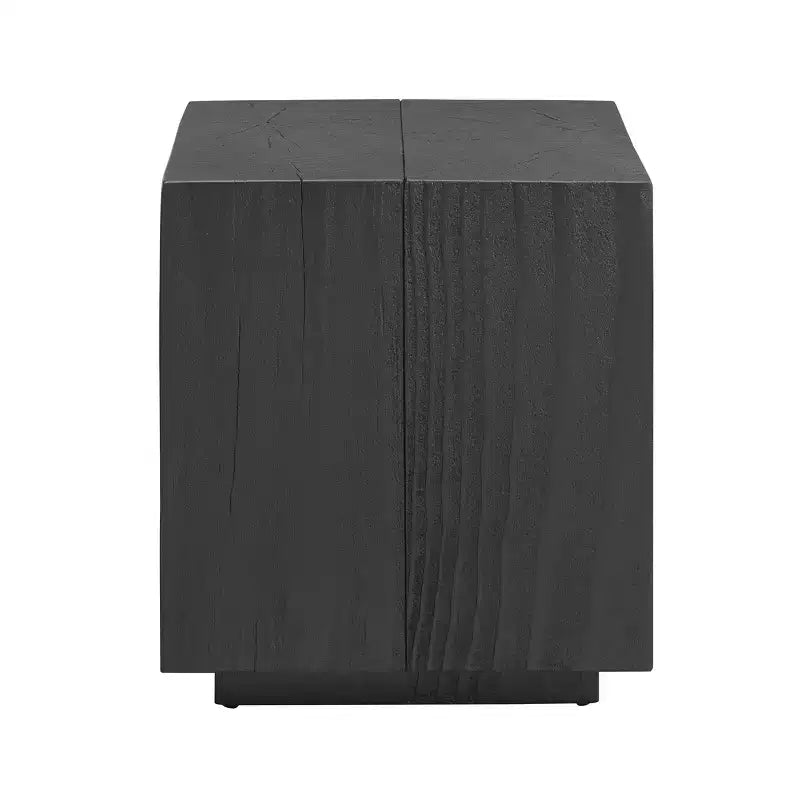 Mesa auxiliar de madera de pino macizo estriado, textura natural de tronco de árbol, negra, capacidad de 90 kg