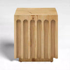 Mesa auxiliar de madera de pino macizo estriado, textura natural de tronco de árbol, negra, capacidad de 90 kg