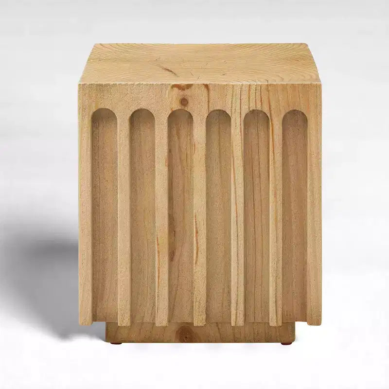 Mesa auxiliar de madera de pino macizo estriado, textura natural de tronco de árbol, negra, capacidad de 90 kg