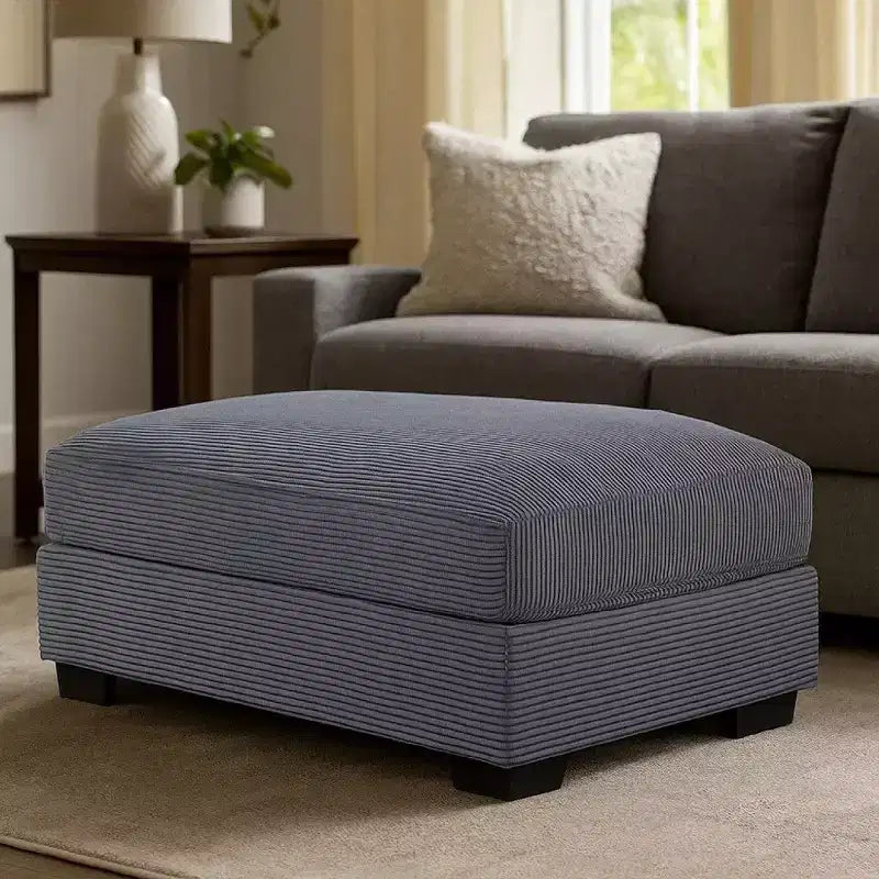 Otomana rectangular grande para cócteles, tapicería de pana gris oscuro, patas negras, 45x28"
