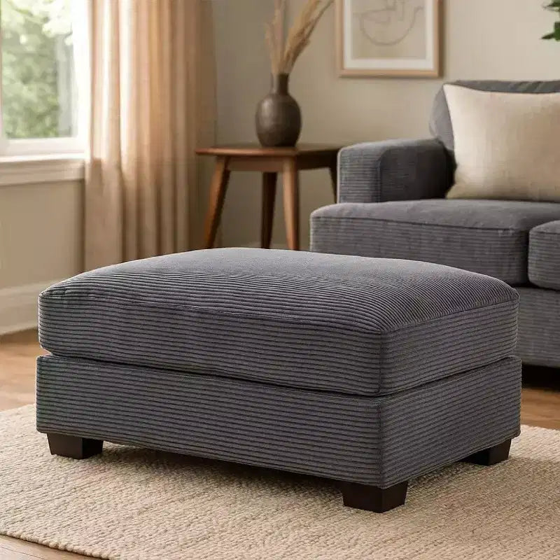 Otomana rectangular grande para cócteles, tapicería de pana gris oscuro, patas negras, 45x28"