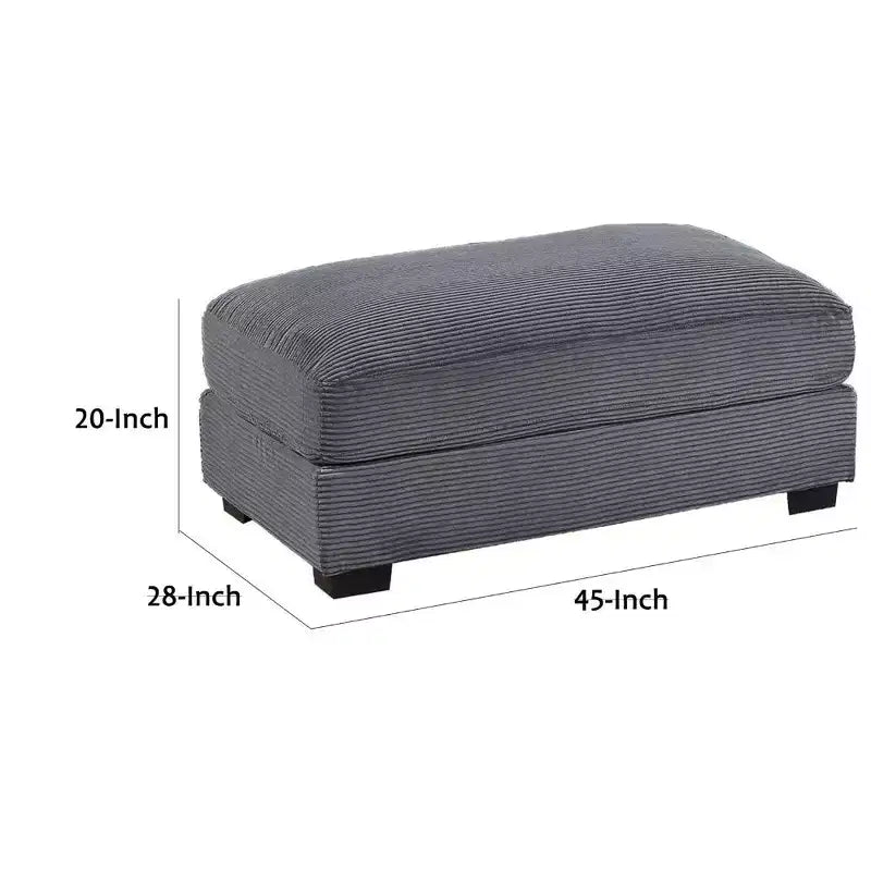 Otomana rectangular grande para cócteles, tapicería de pana gris oscuro, patas negras, 45x28"
