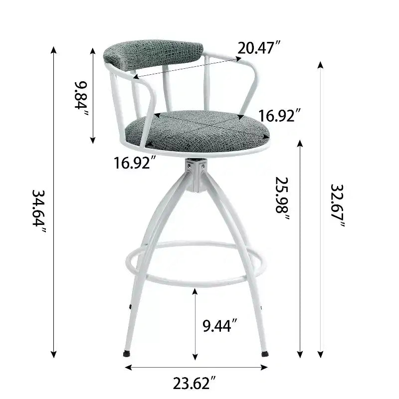 Juego de 2 taburetes de bar modernos giratorios de 26" de altura para mostrador, tapizados con respaldo bajo para isla de cocina