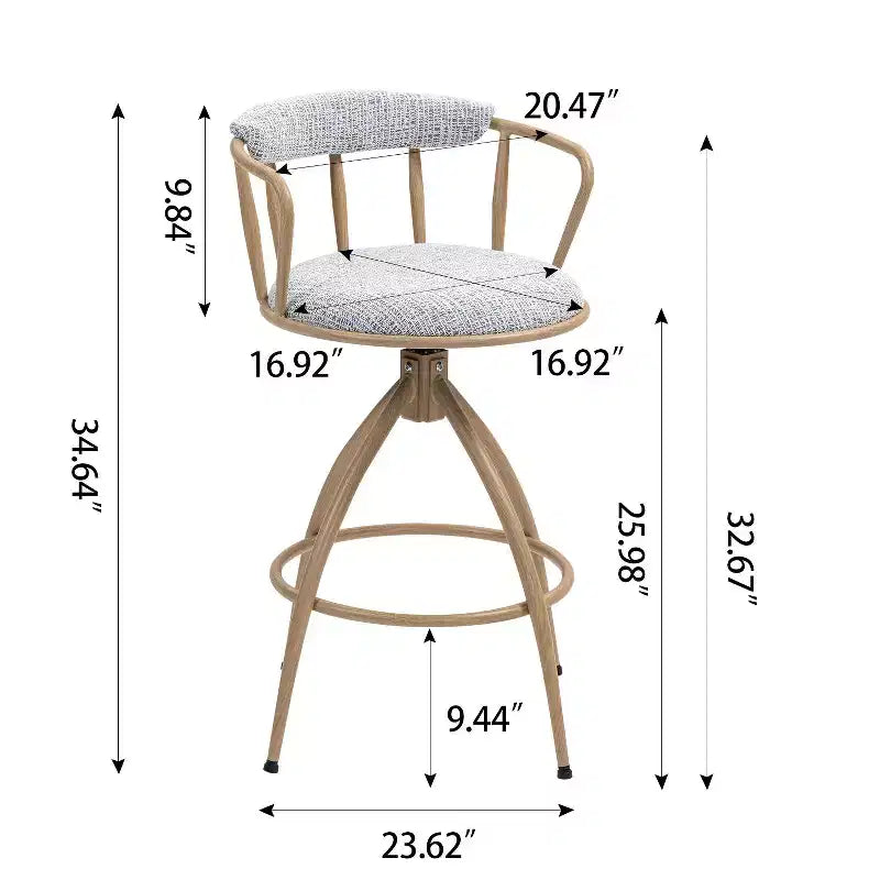 Juego de 2 taburetes de bar modernos giratorios de 26" de altura para mostrador, tapizados con respaldo bajo para isla de cocina