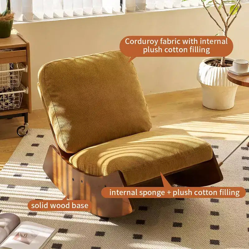 Mecedora Deslizante Tapizada, Rayas de Pana, Respaldo Bajo, para Cuarto de Bebé, Dormitorio o Sala de Estar