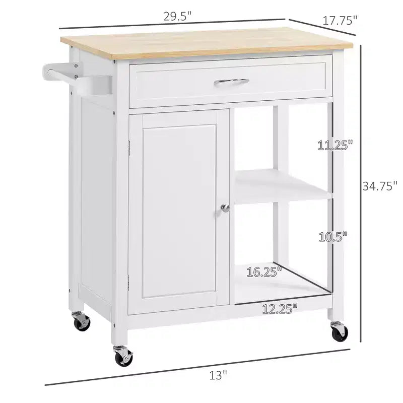 Carrito de isla de cocina, isla de cocina con ruedas y estante de almacenamiento, encimera de madera maciza, cajón, para comedor