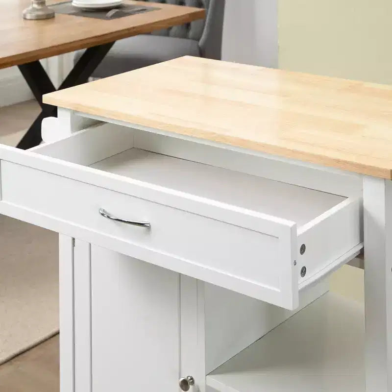 Carrito de isla de cocina, isla de cocina con ruedas y estante de almacenamiento, encimera de madera maciza, cajón, para comedor
