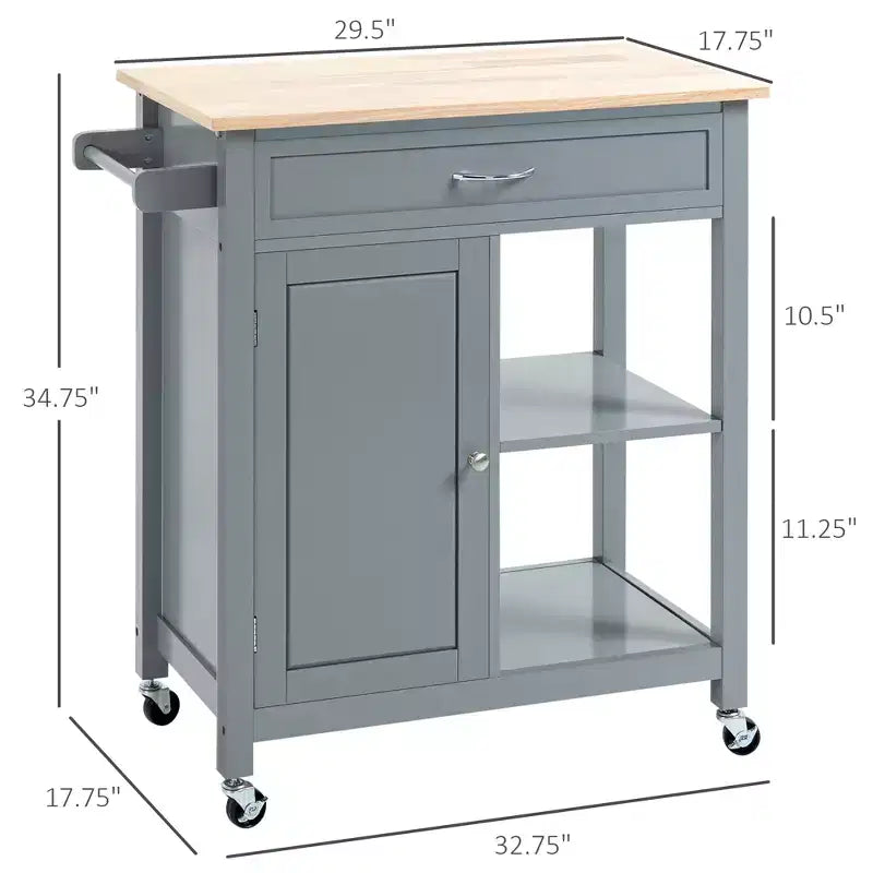 Carrito de isla de cocina, isla de cocina con ruedas y estante de almacenamiento, encimera de madera maciza, cajón, para comedor