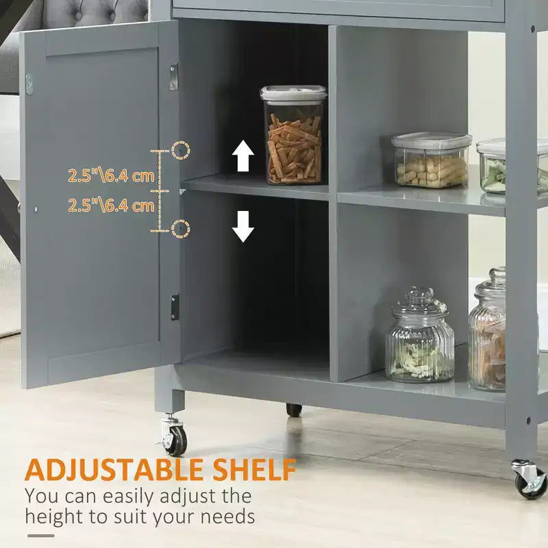 Carrito de isla de cocina, isla de cocina con ruedas y estante de almacenamiento, encimera de madera maciza, cajón, para comedor