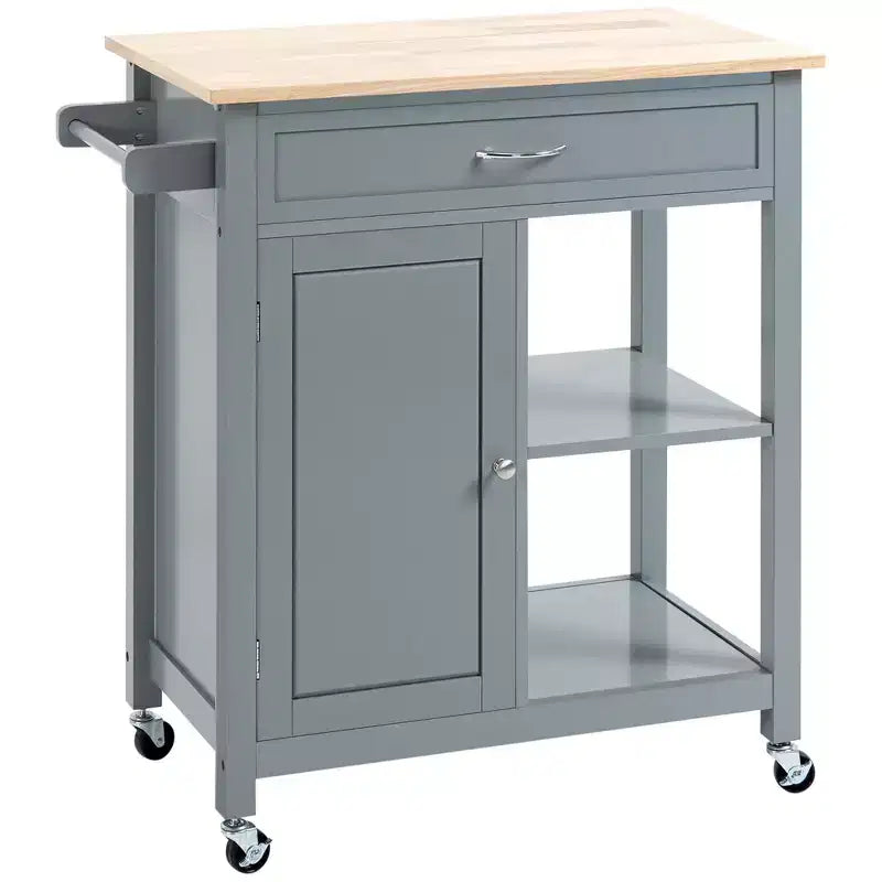 Kitchen Island Cart, Rolling Kitchen Island with Storage Shelf, Solid Wood Top, Drawer, for Dining Room