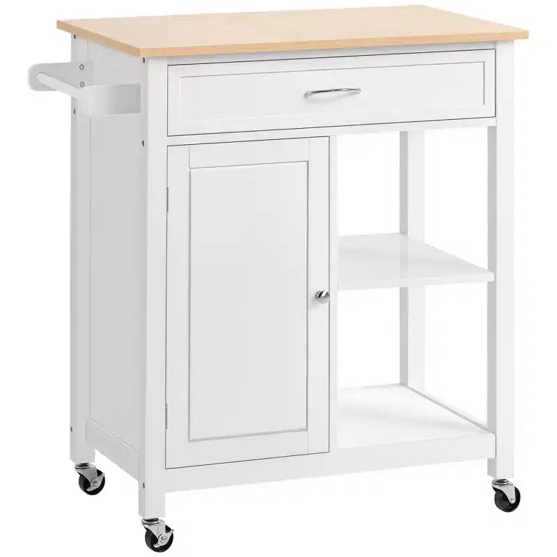Carrito de isla de cocina, isla de cocina con ruedas y estante de almacenamiento, encimera de madera maciza, cajón, para comedor