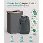 Contenedor de reciclaje de 98 litros, contenedor de reciclaje de botellas con bolsa interior y orificio de recogida, diseño plegable, gris pizarra y beige