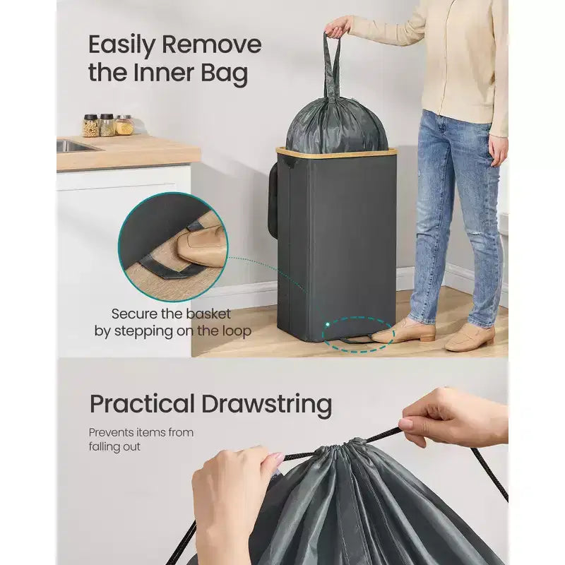 Contenedor de reciclaje de 98 litros, contenedor de reciclaje de botellas con bolsa interior y orificio de recogida, diseño plegable, gris pizarra y beige