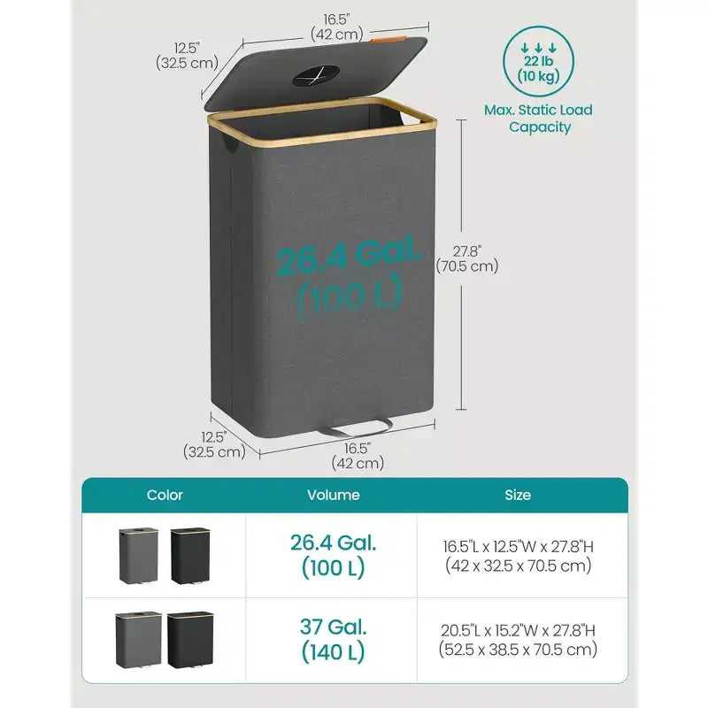 Contenedor de reciclaje de 98 litros, contenedor de reciclaje de botellas con bolsa interior y orificio de recogida, diseño plegable, gris pizarra y beige