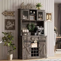 72 Coffee Bar Cabinet with Sliding Barn Door, Tall Kitchen Buffet Hutch with 3 DrawersWine Glass Rack, Ample for Home