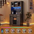 Mueble de cafetería de 72 pulgadas con puerta corrediza estilo granero, aparador alto de cocina con 3 cajones y botellero, amplio para el hogar