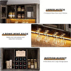 Mueble de cafetería de 72 pulgadas con puerta corrediza estilo granero, aparador alto de cocina con 3 cajones y botellero, amplio para el hogar