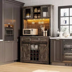 Mueble de cafetería de 72 pulgadas con puerta corrediza estilo granero, aparador alto de cocina con 3 cajones y botellero, amplio para el hogar