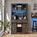 Mueble de cafetería de 72 pulgadas con puerta corrediza estilo granero, aparador alto de cocina con 3 cajones y botellero, amplio para el hogar