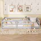 Cama Baja de Metal Twin con Valla para Niños, Cama Montessori Moderna para Dormitorio