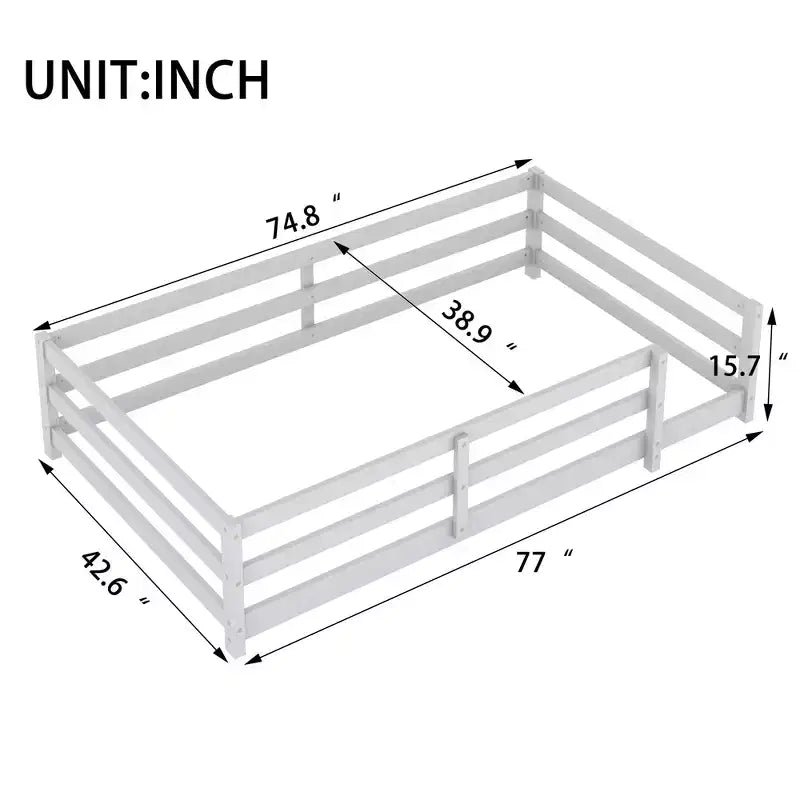 Cama Baja de Metal Twin con Valla para Niños, Cama Montessori Moderna para Dormitorio
