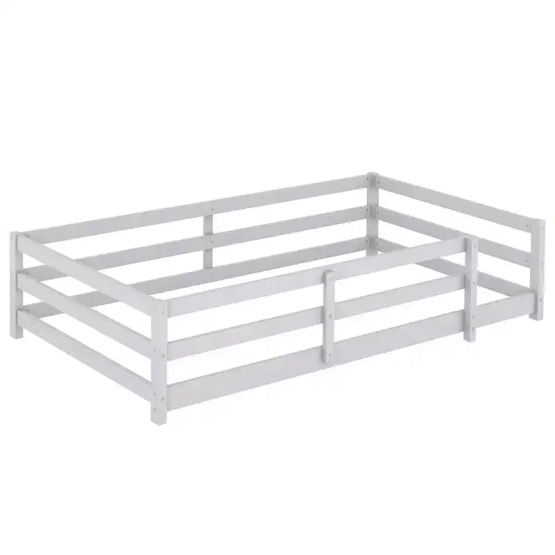 Cama Baja de Metal Twin con Valla para Niños, Cama Montessori Moderna para Dormitorio