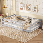 Cama Baja de Metal Twin con Valla para Niños, Cama Montessori Moderna para Dormitorio