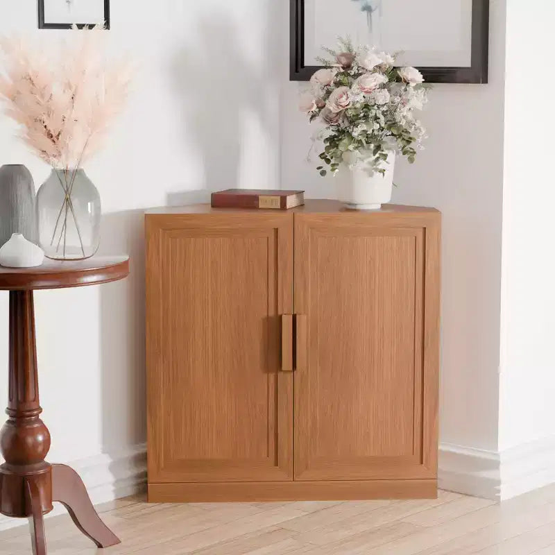 MAYEERTY Modern Solid Wood Double Doors Corner Storage Cabinet Efficient Storage for Home Cornei Libing Room Beige